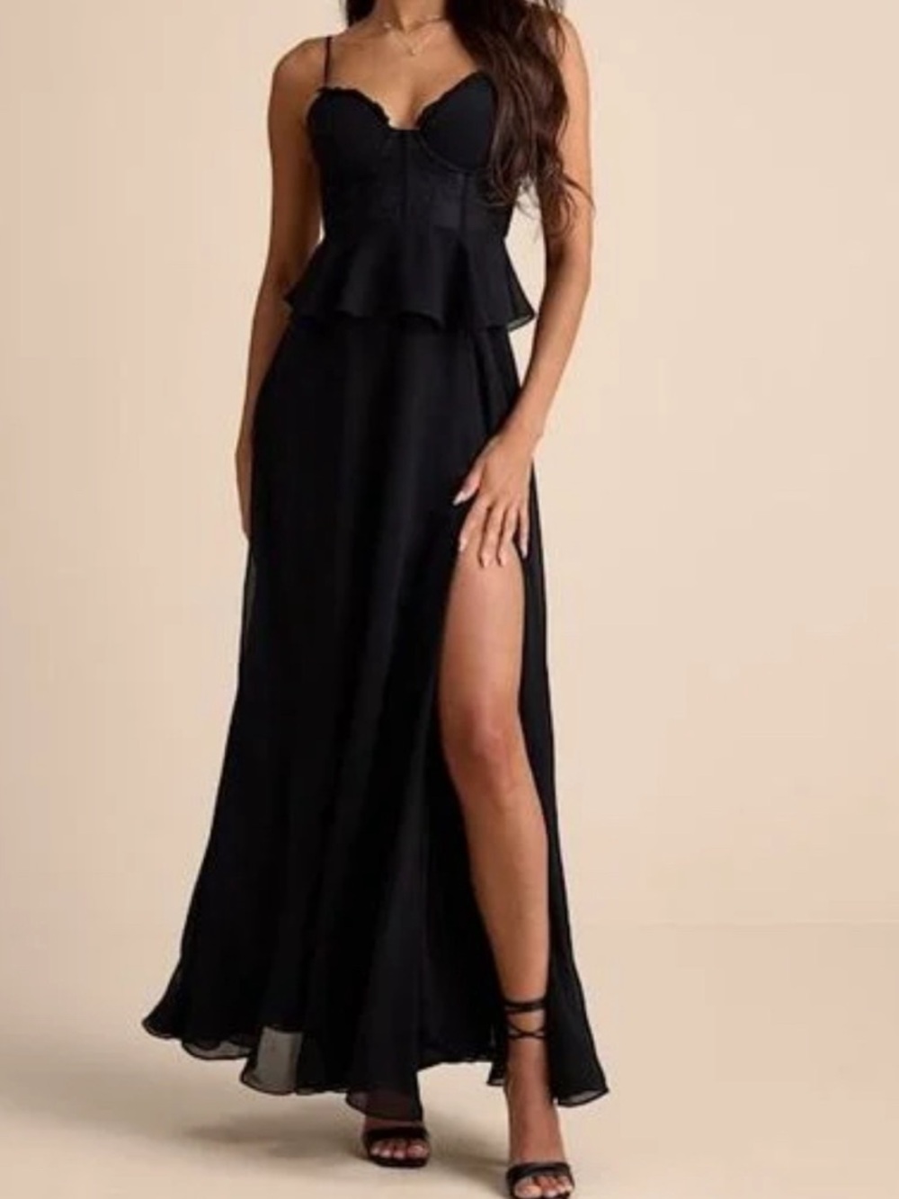 Lulu's Black Maxi Dress with Side Thigh Slit